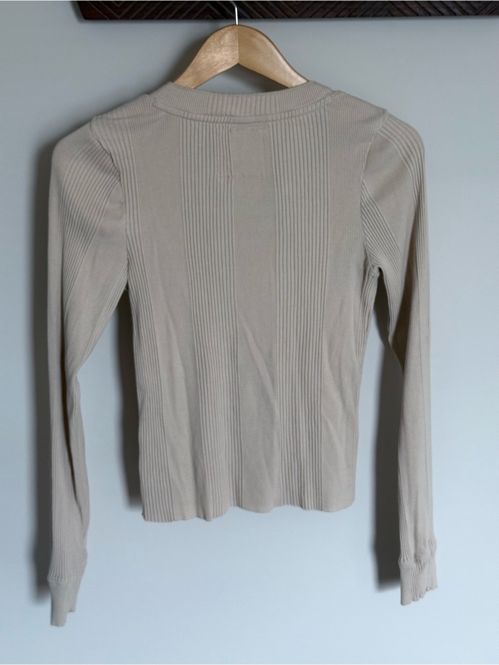 Aerie Road Trip Ribbed Knit Henley Long Sleeve Top Cappuccino Tan Large - Picture 3 of 11